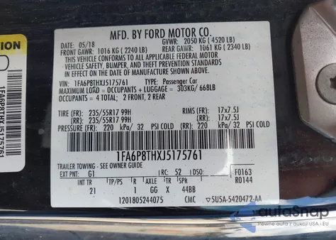 2018 Ford Mustang Ecoboost from USA, damaged, VIN 1FA6P8THXJ5175761